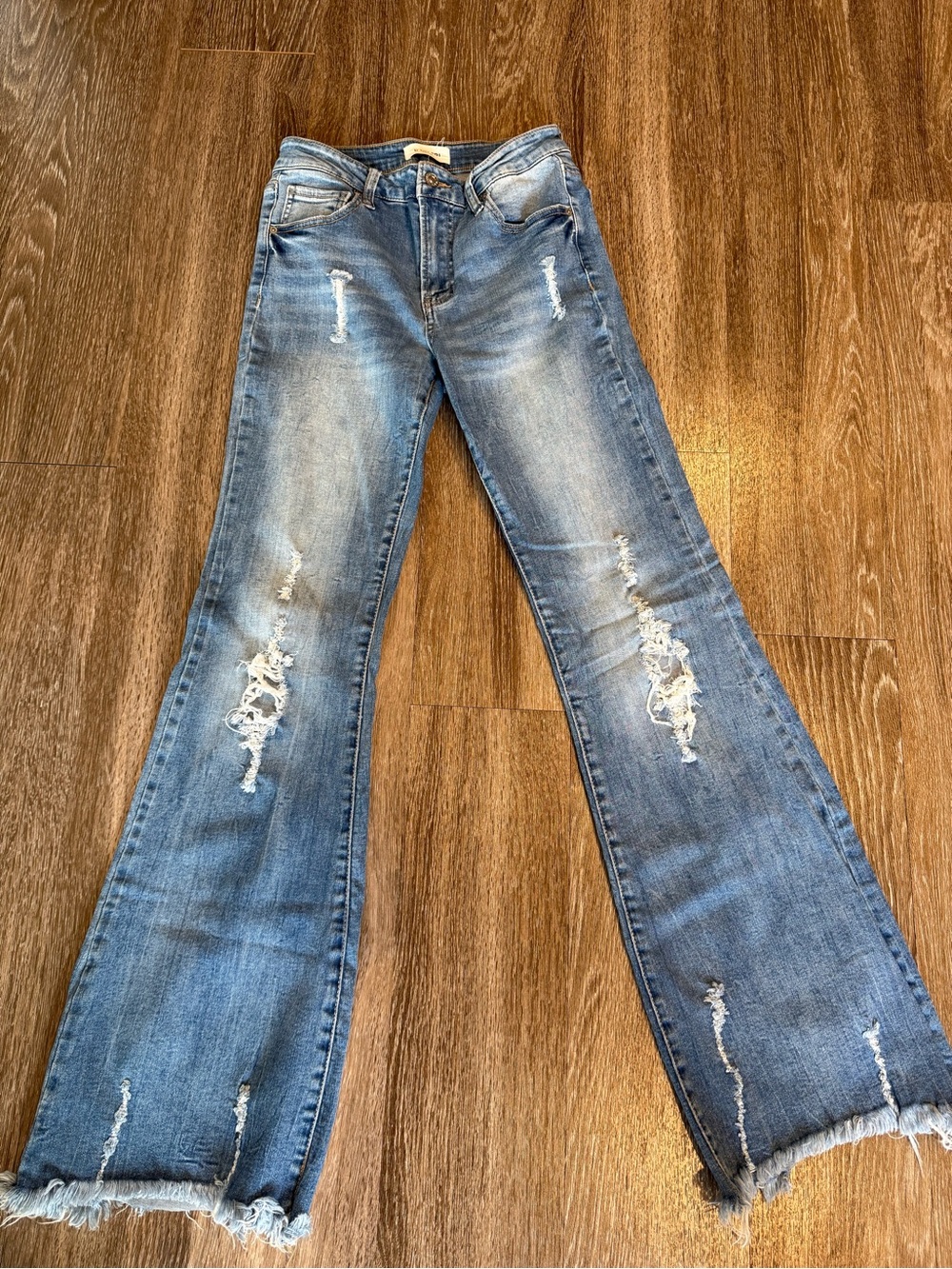 Distressed Women’s Flared Jeans - Light Blue